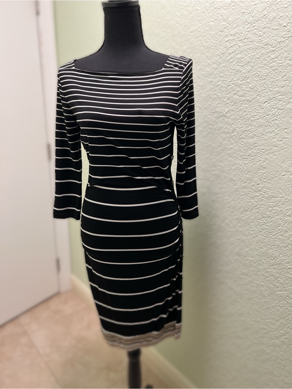White House Black Market Black and White Striped Midi Dress
